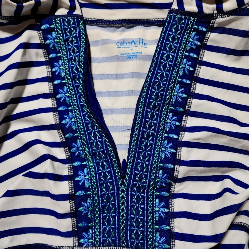 Cabana Life  Embroidered Ruched Rashguard long sleeve  swim shirt.